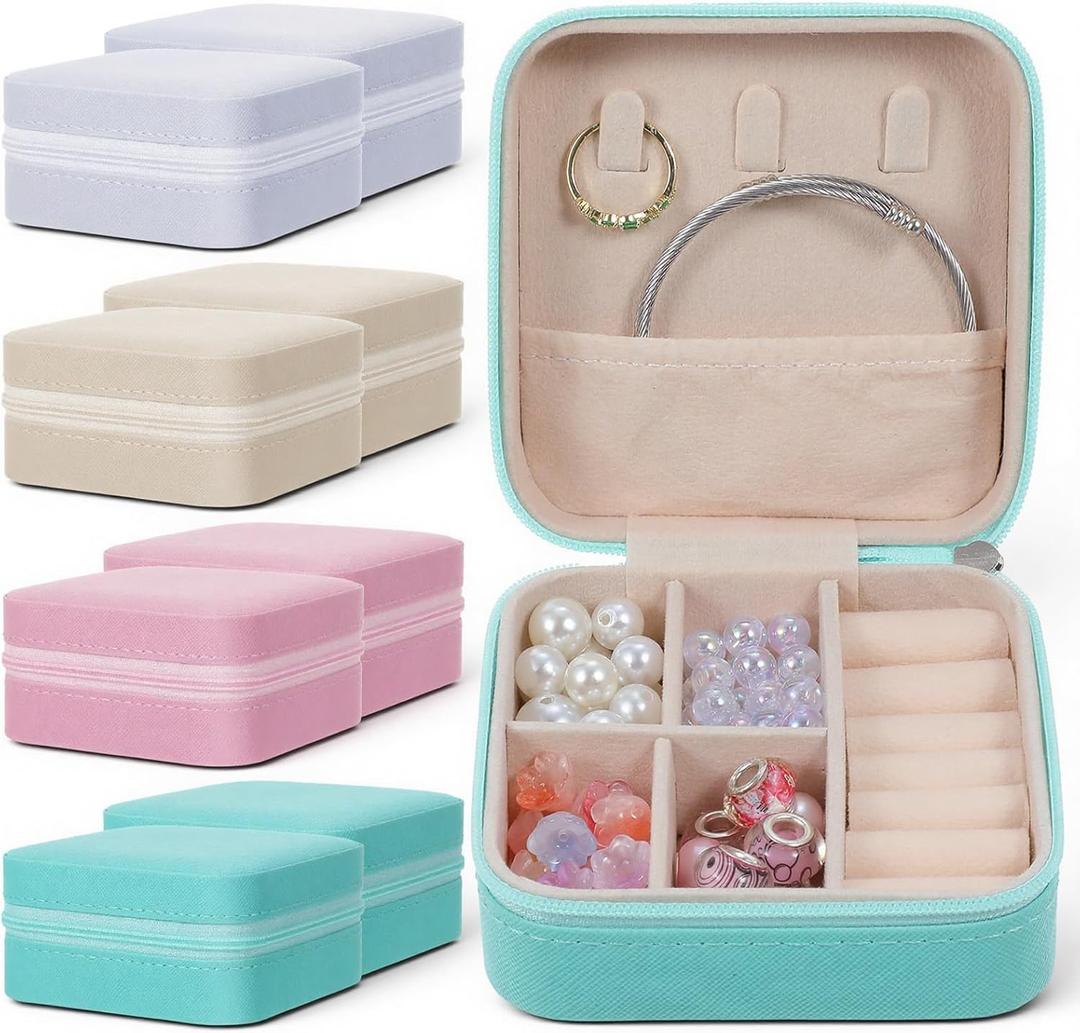 Mini Travel Jewelry Case, Portable Jewelry Organizer Box, Multi-Compartment Storage for Earrings, Necklaces, Rings, Gift for Women, Girls, 8 Pcs, 4 Colors