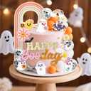 JeVenis Groovy Hippie Halloween Birthday Decorations Happy Boo Day Spooky Cake Toppers Halloween Party Decor Boho Ghost Bday Decor for Girls' Birthday