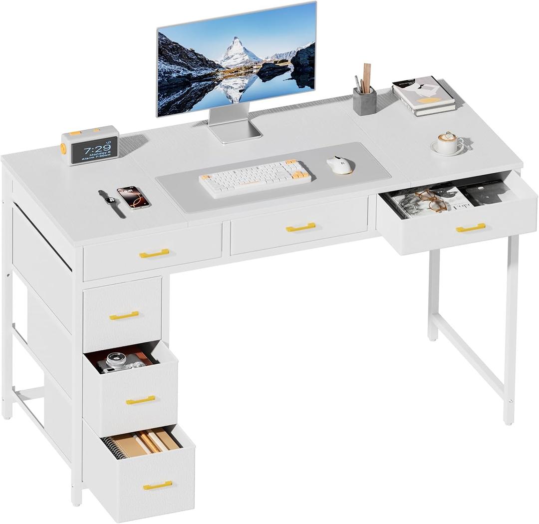 HLDIRECT 47" Computer Desk with 6 Drawers, Home Office Desk with Large Storage for Home Office,Gaming,Writing Study,Work (White)