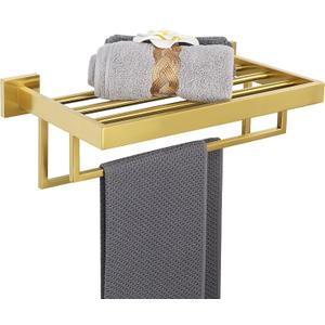 Alise 16 Inch Towel Racks for Bathroom, Towel Rack Wall Mounted with Double Towel Bars, SUS 304 Stainless Steel Towel Shelf, Heavy Duty Hand Towel Holder(Gold Finish)