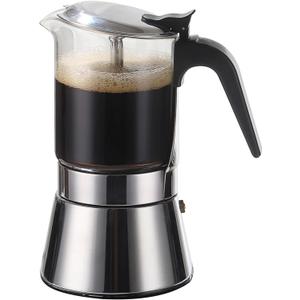 SIXAQUAE Stovetop Espresso Maker, Crystal Glass-top & Stainless Steel Espresso Moka Pot,Classic Italian coffee maker360ml
