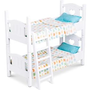 Melissa & Doug Mine to Love Wooden Play Bunk Bed for Dolls up to 18 inches-Stuffed Animals - White (2 Beds, 17.4H x 9.1W x 20.7L Assembled and Stacked)