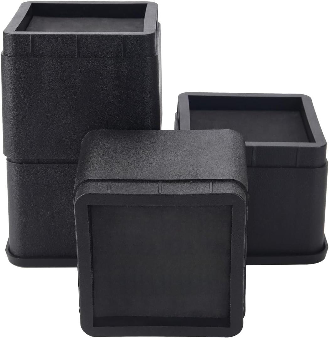 BTSD-home Adjustable Bed Risers 3 or 6 Inch Heavy Duty Stackable Furniture Risers for College Dorm Bed Sofa Table Couch Chair Bed Raisers Blocks Set of 4 Black