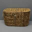 efluky Toilet Paper Storage Basket, Water Hyacinth Slim Toilet Paper Holder with Lid- Holds Up to 9 Mega Rolls, Home Bathroom Decor Organizer