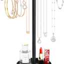 bodkar Jewelry Necklace Organizer Stand,12.9" Tall Sturdy Metal Jewelry Stand with Round Tray for Bracelet Bangles Holder Display,Long Necklace Organizer Holder (black)