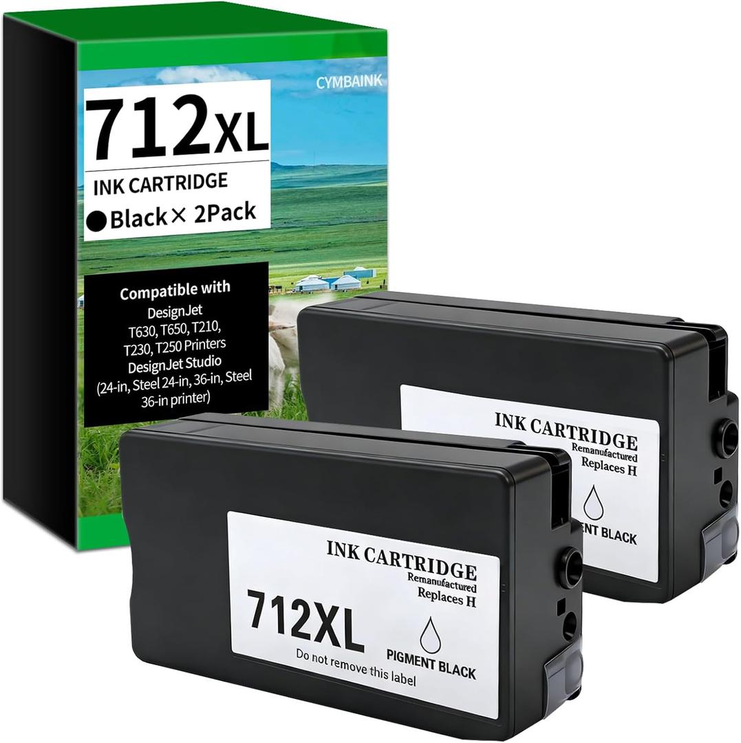 80ml Twin Packs Black 712XL 712 XL 712 Ink Cartridge Use for DesignJet T210 T230 T630 T650 Studio Plotter Printers (Black)