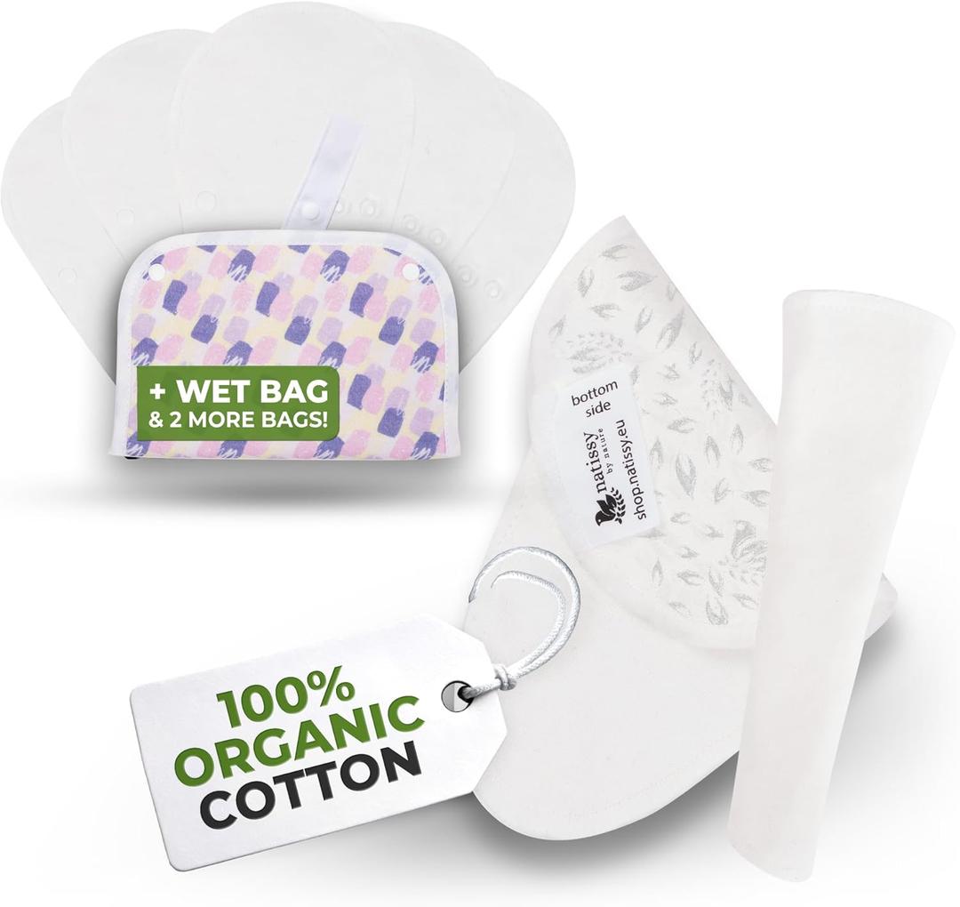 Non-Slip Organic Reusable Panty Liners for Women & Teens (Tanga, 7-Pack); High-Temp Washable Cotton Cloth Liners; Stay Fresh & Dry, for Daily Vaginal Discharge Only; 100% Breathable (no PUL/TPU) (White)
