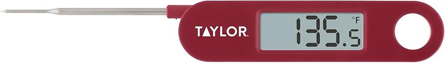 Taylor Folding Stem Display Food Instant Read Digital Thermometer, 0.7 Inch LCD Readout, Red