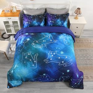 Wowelife Galaxy Bedding Comforter Set Full Size with Sheets, 5-Piece Blue 3D Galaxy Bed in A Bag Full for Kids Bed Set with Comforter, Flat Sheet, Fitted Sheet and 2 Pillowcases