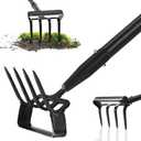 Stirrup Hoe, Heavy Duty Hula Hoe with 32-62" Adjustable Long Handle, 2 in 1 Action Hoe with Cultivator Rake, Scuffle Hoe, Hula Hoe Garden Tool for Weeding Grass, Loosening Soil, Sharp Blade, Black