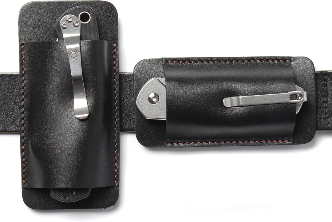 Leather Pocket Knife Belt Sheath for Horizontal & Vertical Carry, EDC Multitool Folding Knife Belt Holder Holster VPKM