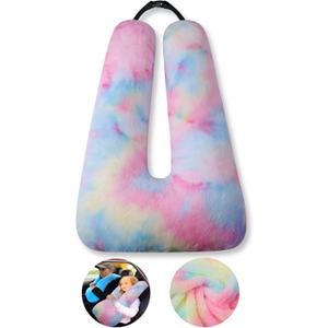 FHSGGP Travel Pillow Car Pillow Kid Car Sleeping The Sleeping Aid for Adults and Kids on Road Trips Kids Travel Pillow Colorful Pink, 28 x 18 x 5.5 inches