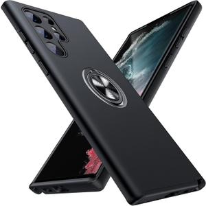 JAME for Samsung Galaxy S22 Ultra Case, Slim Soft Bumper Protective Case for Samsung S22 Ultra Cover, with Invisible Ring Holder Kickstand for Galaxy S22 Ultra Case, Black