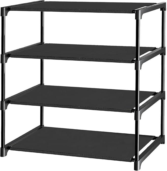 Chasinglee Shoe Rack,4 Tier Shoe Organizer,Closet Organizers and Storage,Entryway Shoe Storage,Storage and Organization Metal Organiser with Dustproof and Waterproof Sheet（Black）