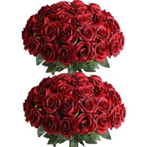 Veryhome 36Pcs Artificial Roses Realistic Fake Flowers Bulk Long Stem Silk Faux Roses Bouquet for Wedding DIY Home Decor Bridal Table Centerpieces Party Arrangements Gifts(Gradient Burgundy)