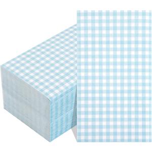WDF 150Pack Baby Blue Paper Checkered Napkins - 3 Ply Disposable Blue and White Gingham Napkins Guest Dinner Napkins Paper for Bathroom Picnic BBQ Birthday Graduation (Baby Blue Gingham - 150PCS)