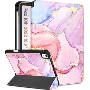 Wazzasoft for iPad A16 Case 2025 - for iPad 10th Generation Case Cute Women Girls Girly Teens Marble Design Unique Pretty Pencil Holder Auto Sleep/Wake Tablet Cover for Apple 11/10 10.9 Inch