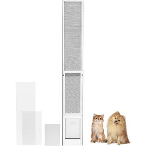 Cat Door for Sliding Glass Door, Patio Pet Door Insert for Sliding Door, Height Adjustable from 44" to 84", 12 x 8 inches