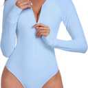 RELLECIGA Women's One Piece Swimsuits Long Sleeve Rash Guard UV Protection Surfing Swimsuit Bathing Suit (Large)