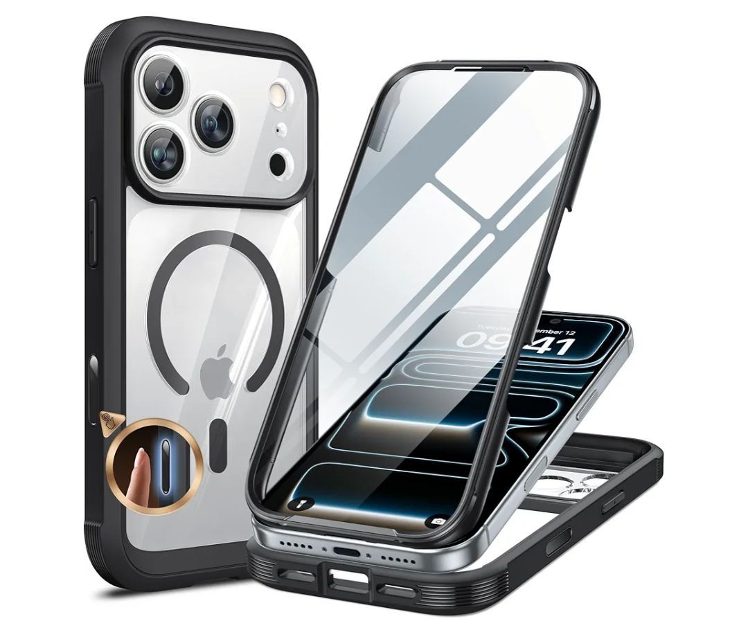 Miracase for iPhone 17 Pro Max Case 6.9" FullBody Phone Case with Builtin Glass Screen Protector& Full Camera Protector,[Magnetic with MagSafe] Drop Proof 17 ProMax Cover, Clear, Magnetic Classic Black