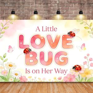A Little Love Bug is On The Way Party Decorations Backdrop, 4 x 6 Ft Lady Bug Garden Theme Photo Background Banner, Cute Love Bug Baby Shower Decorations for Spring Summer Baby Shower Party