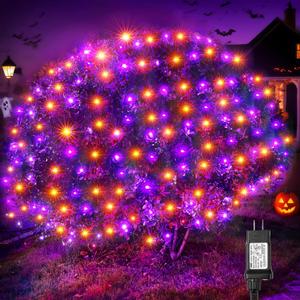 BlcTec Halloween Lights Outdoor 200 LED 8.4ft x 5.2ft Orange Purple Net Lights with 8 Modes, Timer, UL Certified, Connectable, Memory, Waterproof for Lawn, Trees, Bushes Outdoor Halloween Decorations