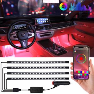 RGB LED Car Interior Light Strips with App Controls, Footwell Lighting for Car,Interior Car Lights with DIY Music Mode,72 LEDs Car Lights