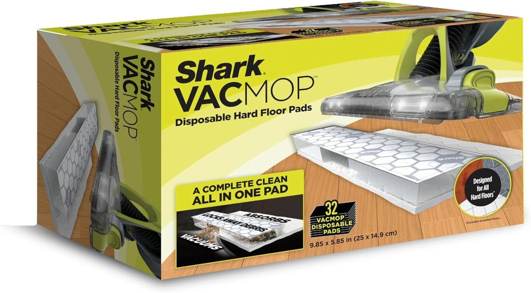 Shark VACMOP Disposable Hard Floor Pad Refills, Compatible with VM252 & VM180, No-Touch Disposal, for use on All Sealed Floors - Stone, Hardwood, Laminate & Tile, (32 Count Total), VMP32