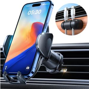 YRU Phone Holders for Your Car [2026 Upgraded Military Metal Hook], Cellphone Holder Car[No Fear of Bumps] Vent Phone Mount Truck Compatible with iPhone17 16 15 14 13 12 Samsung Android, Sapphire
