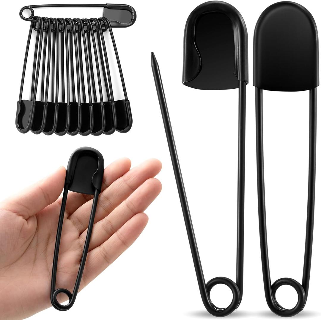 9 x Juexica 10 Pcs Large Safety Pins 5 Inch Jumbo Stainless Steel Safety Pins Heavy Duty Huge for Strong Laundry Upholstery Sewing Quilting Key Rings Craft Outdoor (Black)