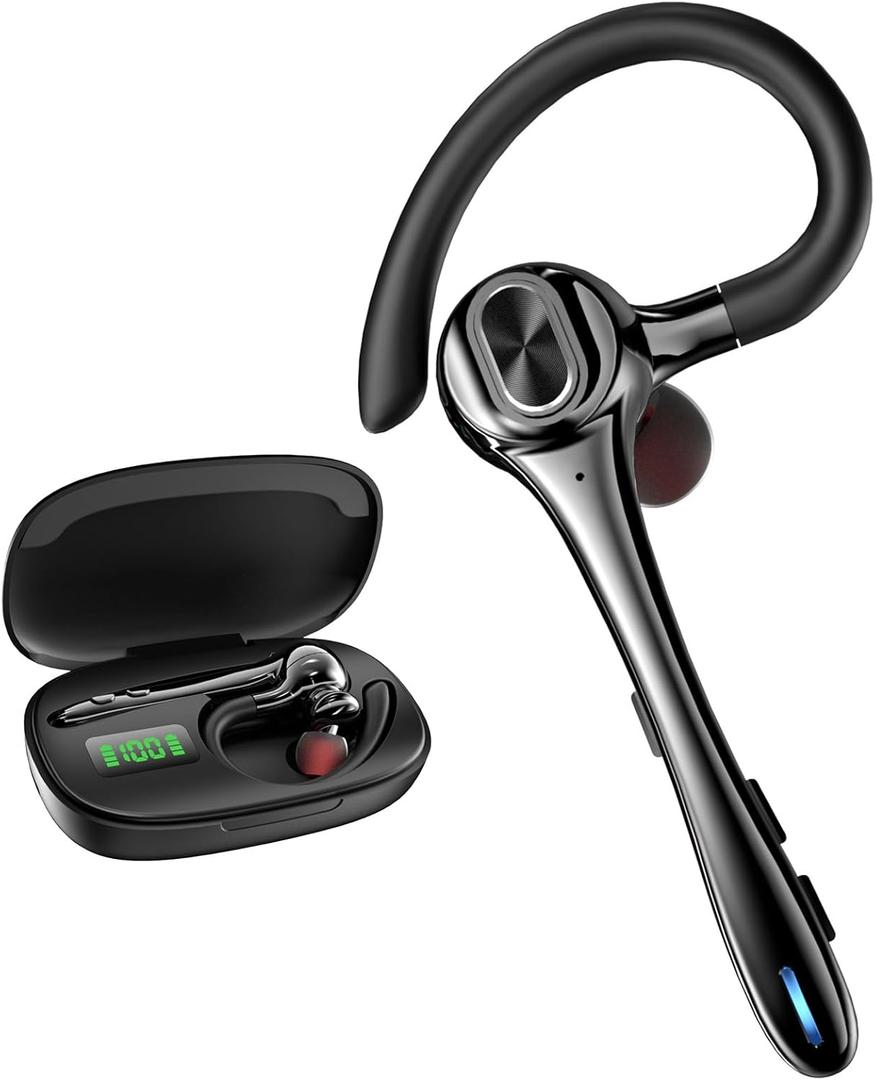 Earbuds Wireless Earpiece Bluetooth Headset with Noise Canceling Mic 160H Standby Time Hands Free Earphones Single Ear Headphone for iphone Android Samsung Cell Phones PC TV Computer Game Trucker Work (Black)