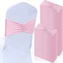 Moukeren 100 Pcs Spandex Chair Sashes Bows Chair Bands Slider Sashes for Chair Covers Elastic Chair Bands Ties Ribbon Chair Decorations for Wedding Party Events Ceremony Birthday Banquet(Light Pink)