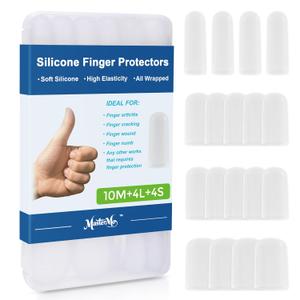 Gel Finger Cots Protectors, Silicone Fingers Covers Bandages Caps Sleeves for Fingertip Thumb Protection, Ideal for Trigger, Arthritis, Cracking, Blisters, Callus, Hangnail & Pain Relief (Clear, 10M+4L+4S)