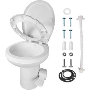 Mupera RV Toilet - Upgraded Pedal Flush T-Type Water Outlets Gravity Flush Toilet with Flange(2025 New), with Damping Slow Down Toilet Seat and Cover for Motorhome RV