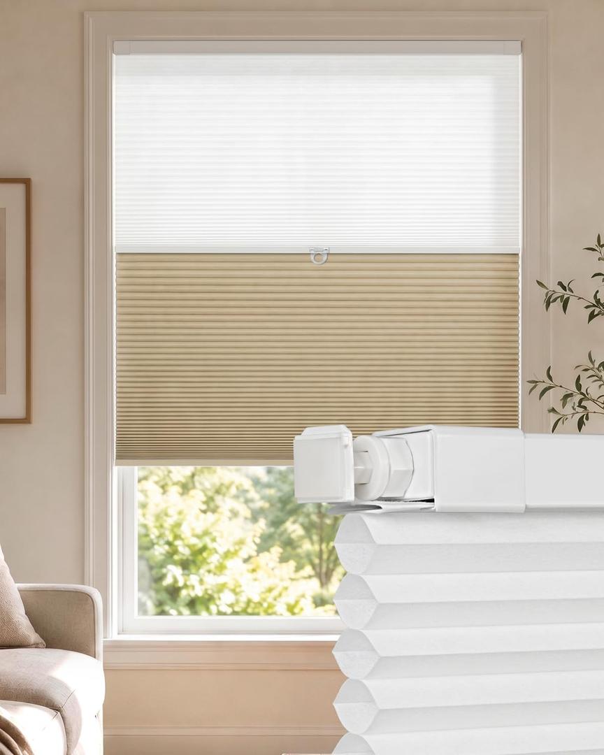LazBlinds No Drill Cordless Day Night Cellular Shades, 30" W x 64" H, Beige