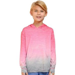 INGEAR Boys' Rash Guard Long Sleeve UPF 50+ UV Protection Swim Shirt, Hooded Sun Shirt, Quick Dry Fishing Shirt for Kids, X-Small, Pink Paradise