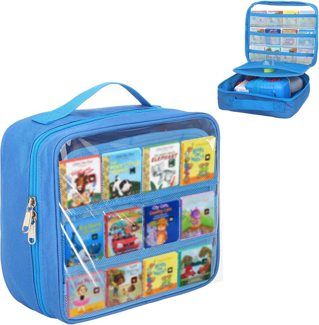 Carrying Case Compatible with Little Tikes Story Dream Machine Books Starter Set,Portable Storage Bag with Handle for Storytime,Little Golden Book,Little Puppy Character (Blue)