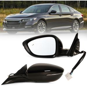 Left Driver side Mirror Fits 2018-2022 Honda Accord With Power Glass, Heated, Blind Spot Detection,Turn Signal and Manual Folding Match to Crystal Black Pearl Replace HO1320330 8Pins