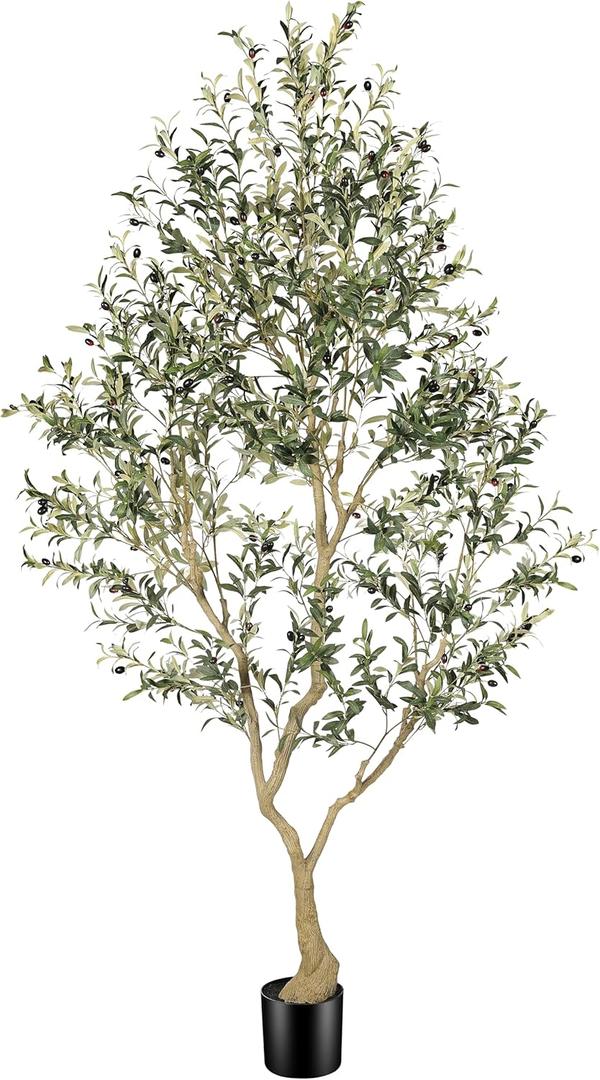8ft Artificial Olive Tree  Large Faux Olive Plant Indoor with Pot, Lifelike Olive Trees Artificial Indoor, Tall Fake Olive Tree for Living Room Decor