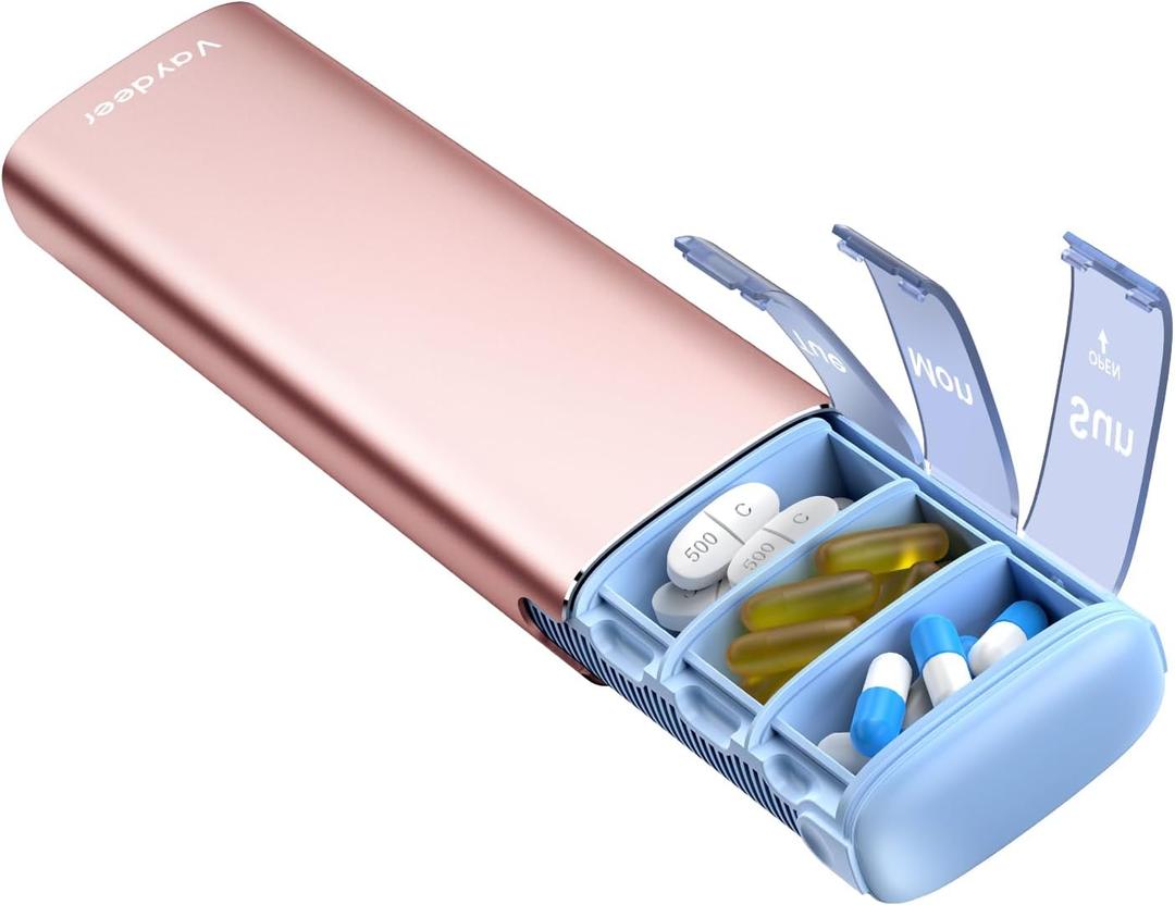 Vaydeer Metal Travel Pill Organizer, 7 Day Weekly Pill Box, Large Capacity Daily Cute Pill Case for Supplements, Pills, Vitamins and Medication (Small, Rose Gold) Vaydeer Metal Travel Pill Organizer, 7 Day Weekly Pill Box, Large Capacity Daily Cute Pill Case for Supplements, Pills, Vitamins and Medication (Small, Rose Gold)