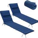 Chaise Lounge Cushions Outdoor Set of 2- Foldable Olefin Pool Lounge Chair Cushions with Ties,Headrest, 80x26 Inch, Waterproof Lounge Chair Pads Replacement for Lawn Garden, Navy Blue