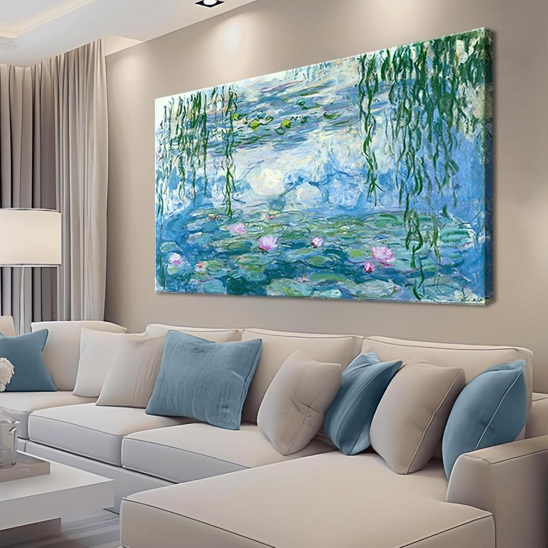 Large Water Lilies by Claude Monet Canvas Wall Art Famous Painting - Classic Canvas Art Wall Decor Picture Print with Framed for Home Office Wall Decor-24" x36"