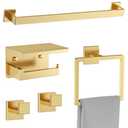 Brushed Gold Towel Bar Set 5 Pieces Bathroom Hardware Accessories Set,Upgraded Toilet Paper Holder with Shelf,Stainless Steel Towel Holder Set for Bathroom,Wall-Mounted 23.6 in