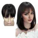 100% Human Hair Toppers Clip in Hairpieces with 3D Air Bangs for Women Straight Toupee Middle Part Wiglets for Mild Hair-Loss (Dark Black)