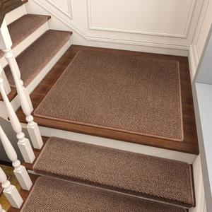 Brakki Bullnose Carpet Stair Treads, Non Slip Landing Mat for Wooden Steps Indoor, Soft Stair Rugs for Pets, Indoor Doormat for Kitchen Bathroom, Washable, 30"x30" 1pc, Brown