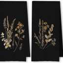 Boho Vintage Botanical Kitchen Towels Set of 2, Rustic Elegant Floral Dish Tea Towels for Kitchen Decor, Dark Cottagecore Flower Plants Hand Towels for Bathroom Decor, 16x24 Inches