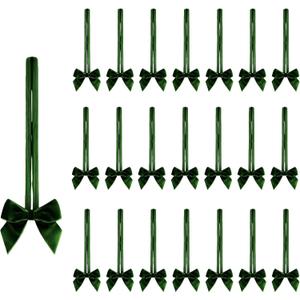 24 Pcs 10 Inch Elastic Christmas Bow for Gift Wrapping Stretch Loops with Pre Tied Velvet Bows for Christmas Boxes Wrapping Party Wedding Decor(Dark Green)