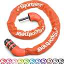 Sportneer Bike Lock: 5 Digit Combination High Security Anti Theft Bike Chain Lock - 3.2/3.6/4ft Heavy Duty Keyless Bicycle Lock for Bike, Motorcycle, Scooter, Door & Gate - 4/6mm Thick, Easy to Use (Orange)