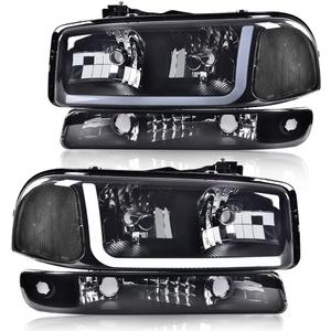 G-PLUS LED DRL Headlights Assembly, Compatible with 1999-2007 GMC Sierra 1500/2001-2007 GMC Sierra 1500 HD Bumper Headlamps, Smoky Lens Black Housing Clear Reflector,faros delanteros