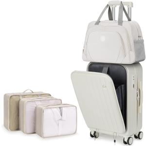 Luggage Sets 5 Piece Carry on Hardside Suitcase with Spinner Wheels 20-inch Travel Luggage with Lock & Quick-Access Front Compartment Includes Travel Weekender Bag & Packing Cubes (A2-white)